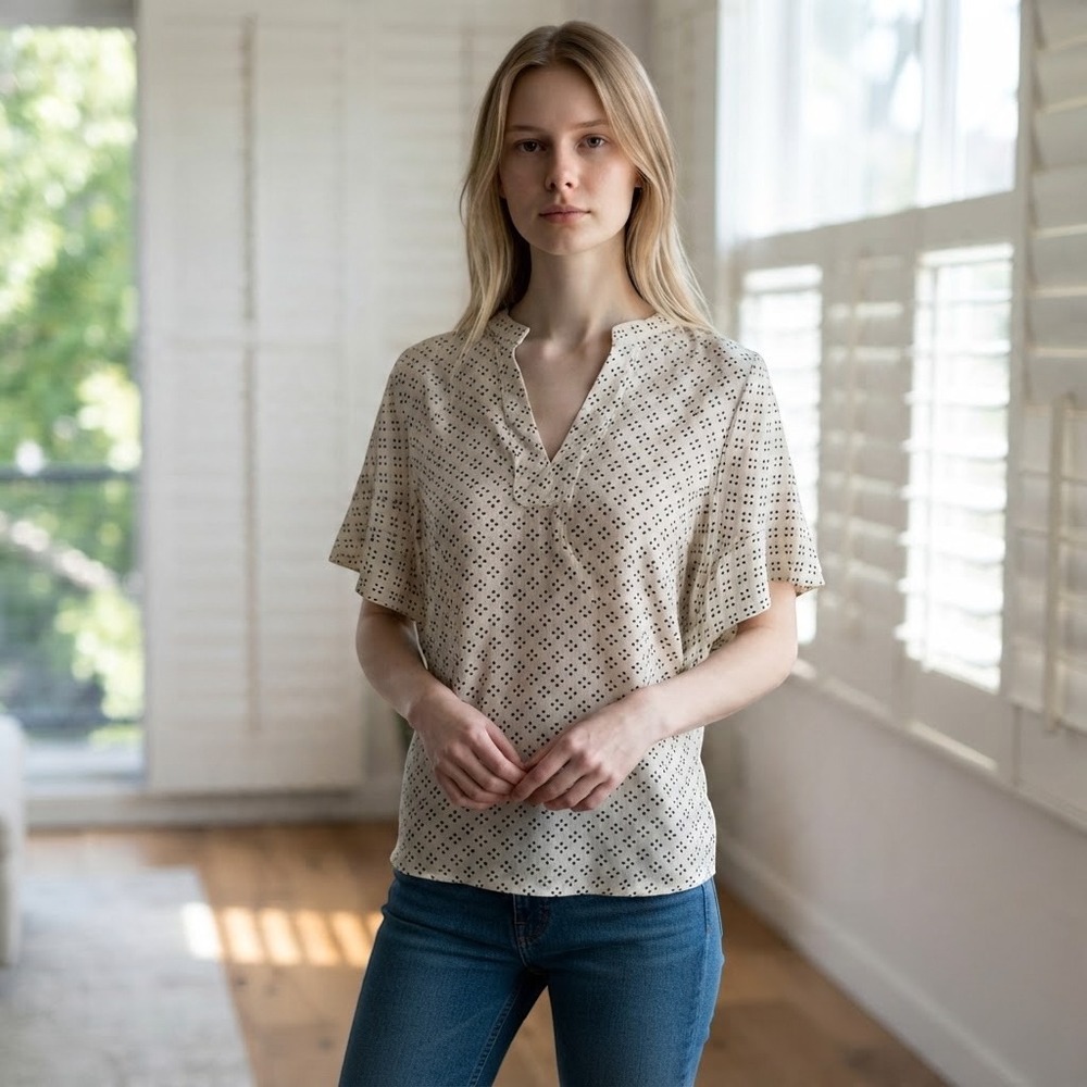 Gap Womens Small Modal Geometric Diamond Print Flutter Sleeve Blouse 575351-02-1